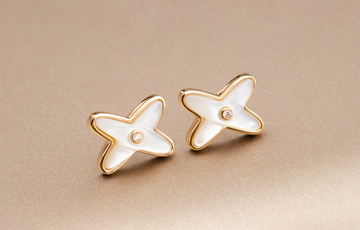 [Super CiCi ]JEUX DE WHITE MOP PINK GOLD DIAMOND EARRINGS