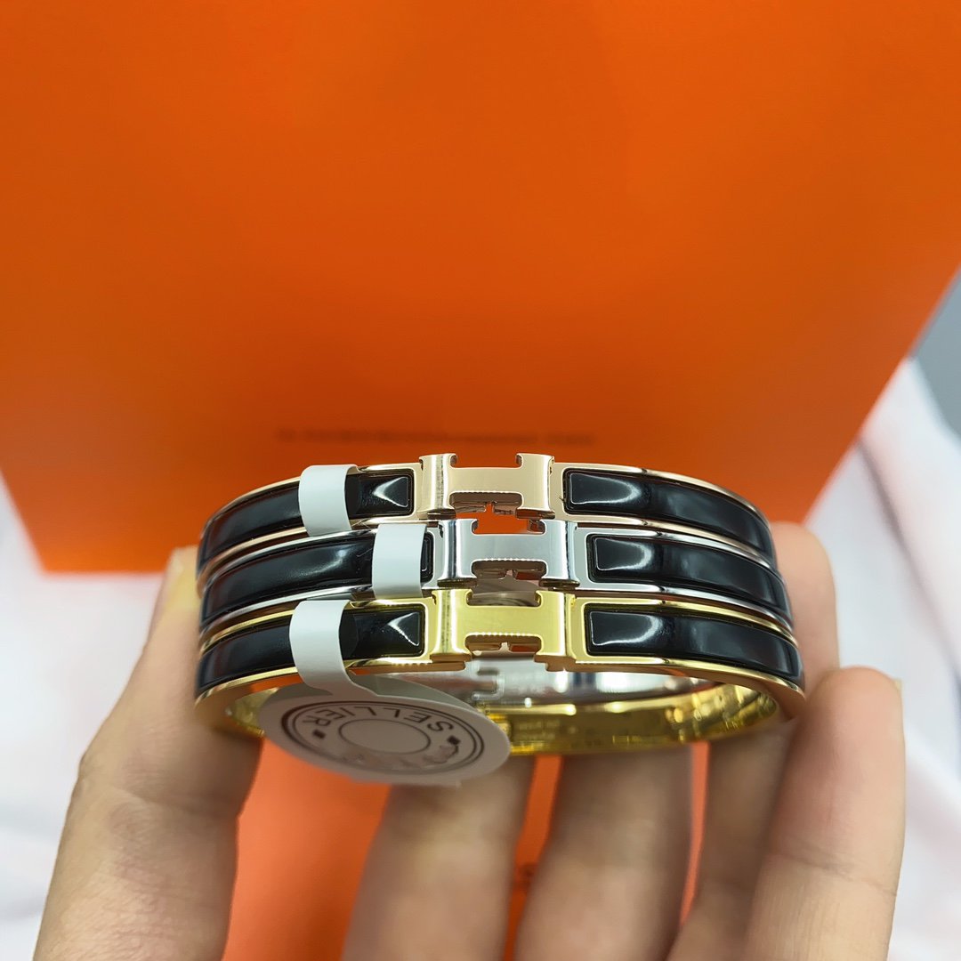 [Super CiCi ]KLASSISCHES HM CLIC 8MM EMAILLE-ARMBAND SCHWARZ