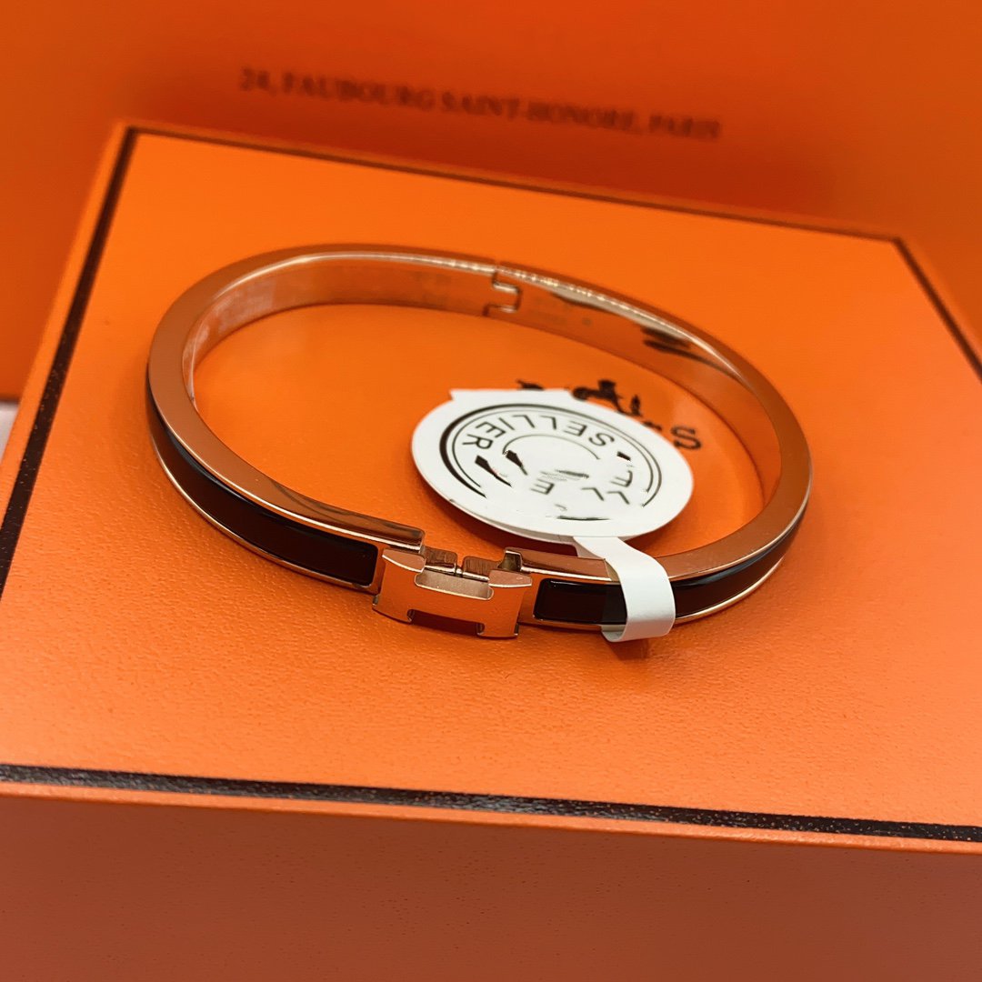 [Super CiCi ]KLASSISCHES HM CLIC 8MM EMAILLE-ARMBAND SCHWARZ