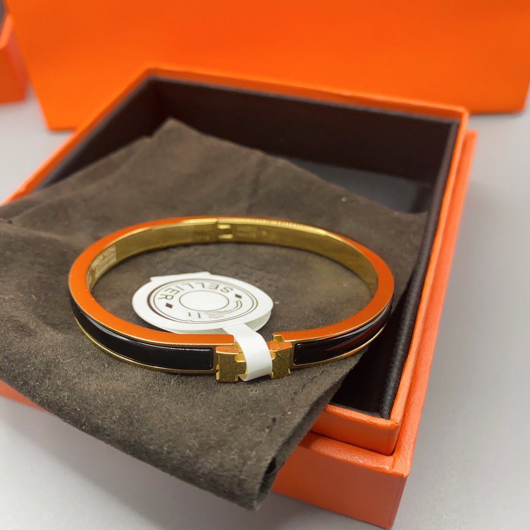 [Super CiCi ]KLASSISCHES HM CLIC 8MM EMAILLE-ARMBAND SCHWARZ