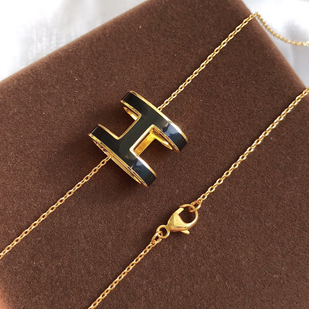 [Super CiCi ]HM CLIC SCHWARZE EMAILLE GOLDHALSKETTE
