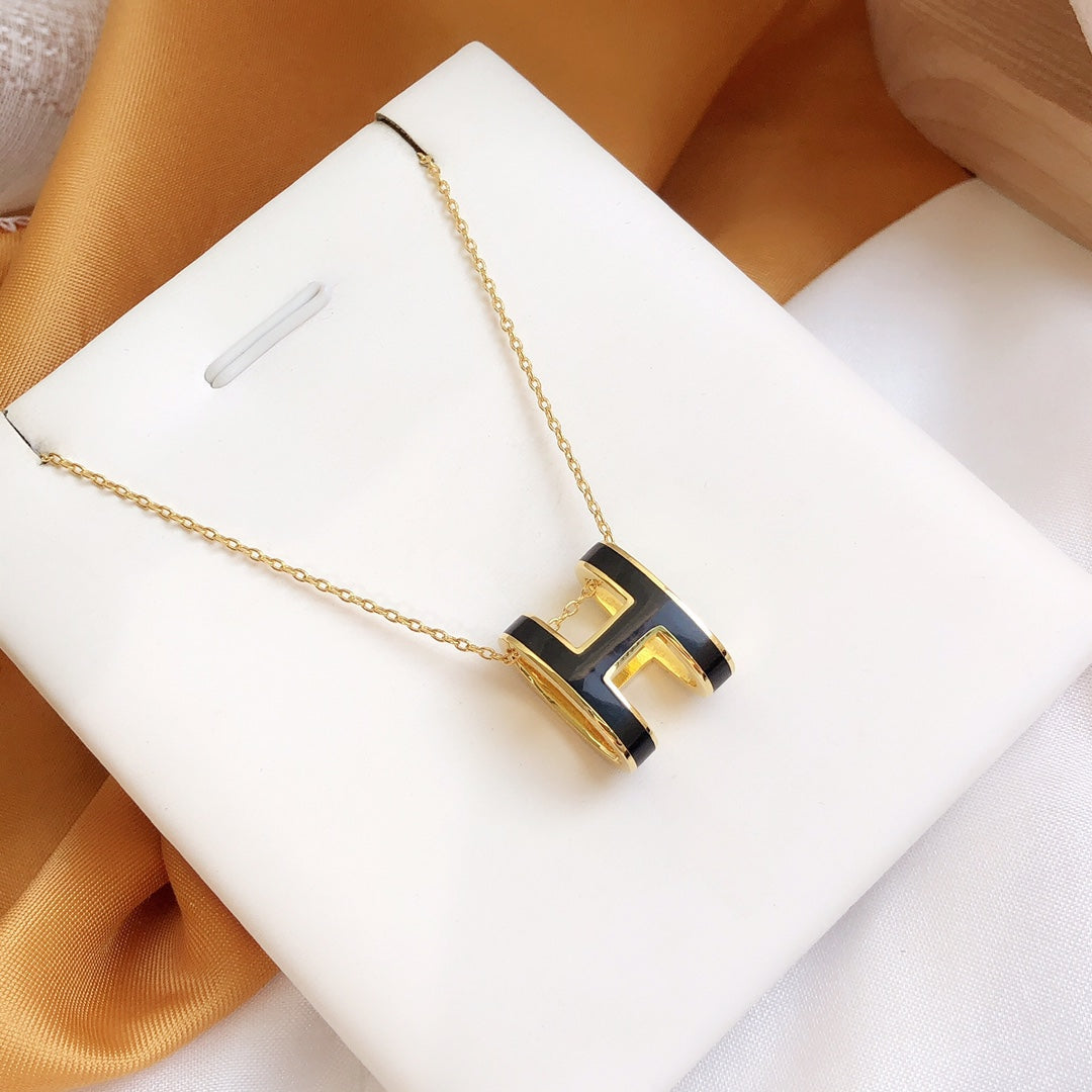 [Super CiCi ]HM CLIC SCHWARZE EMAILLE GOLDHALSKETTE
