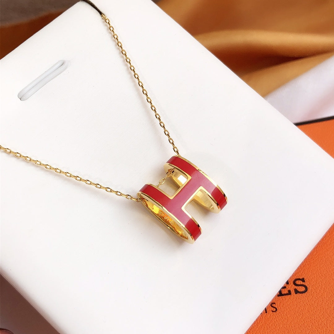 [Super CiCi ]HM CLIC ROTE EMAILLE GOLD HALSKETTE