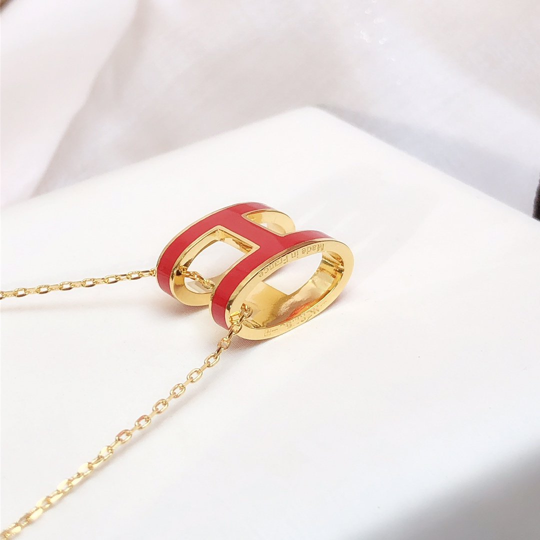 [Super CiCi ]HM CLIC ROTE EMAILLE GOLD HALSKETTE