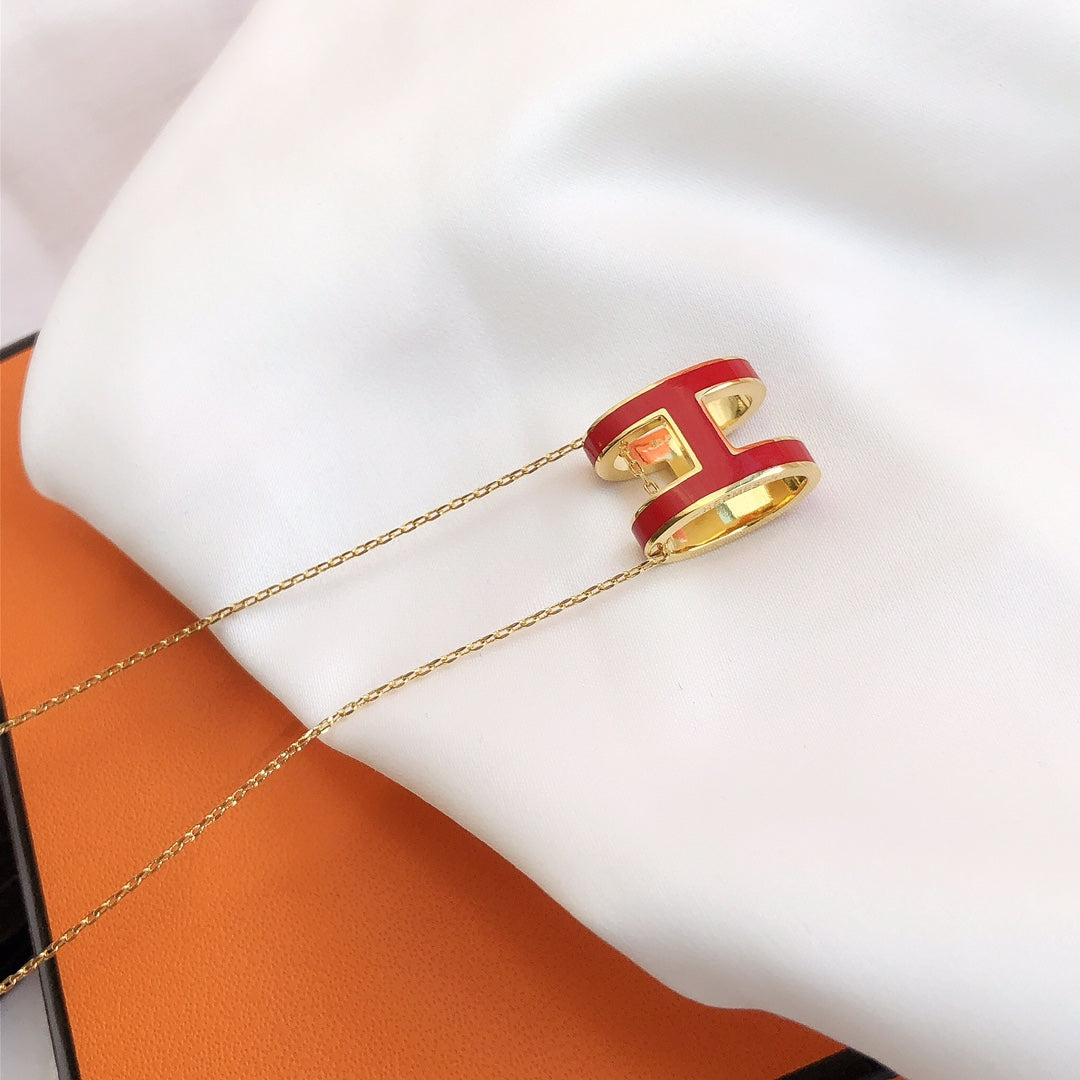 [Super CiCi ]HM CLIC ROTE EMAILLE GOLD HALSKETTE