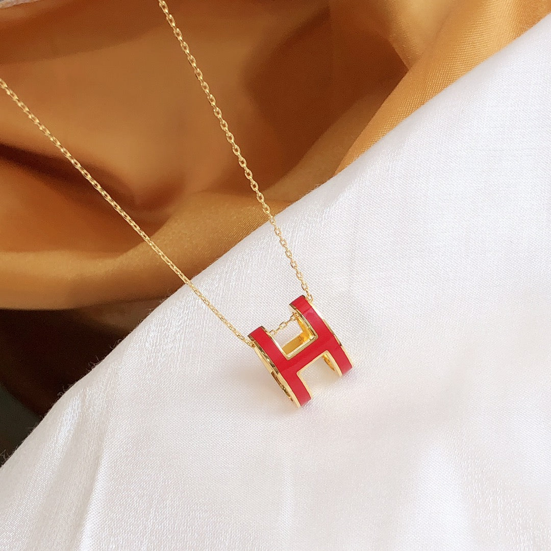 [Super CiCi ]HM CLIC ROTE EMAILLE GOLD HALSKETTE