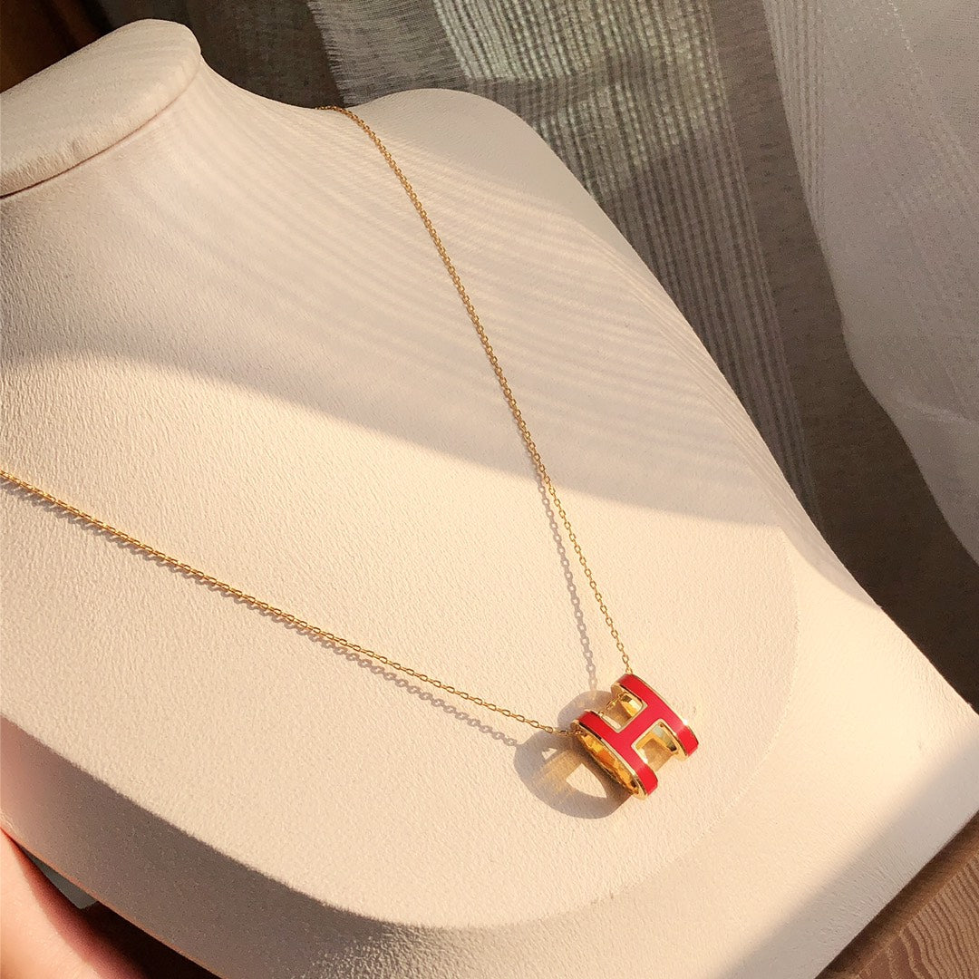 [Super CiCi ]HM CLIC ROTE EMAILLE GOLD HALSKETTE