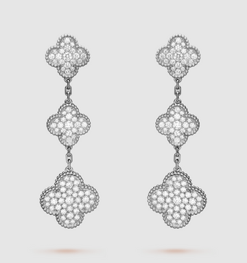 [Super CiCi ]CLOVER 3 MOTIF DIAMOND SILVER DROP EARRINGS