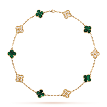 [Super CiCi ]CLOVER 10 MOTIFS MALACHITE DIAMOND NECKLACE