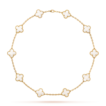 [Super CiCi ]CLOVER 10 MOTIFS WHITE MOTHER OF PEARL NECKLACE