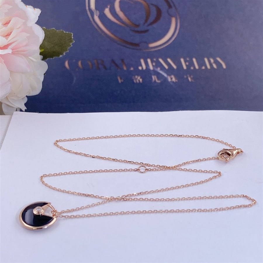 [Super CiCi ]AMULETTE HALSKETTE AUS ROSÉGOLD MIT ONYX