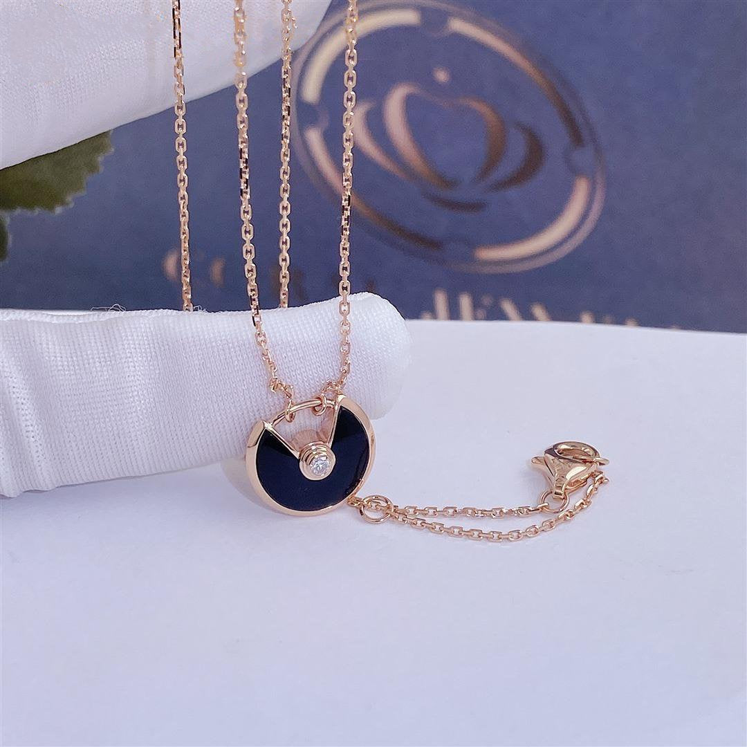 [Super CiCi ]AMULETTE HALSKETTE AUS ROSÉGOLD MIT ONYX