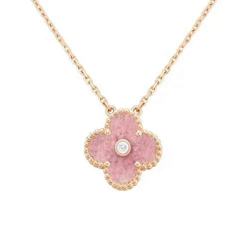 [Super CiCi ]CLOVER 15MM DIAMOND RHODONIT-HALSKETTE