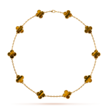 [Super CiCi ]CLOVER 10 MOTIFS TIGER EYE NECKLACE