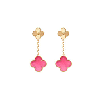 [Super CiCi]NEW CLOVER 2 MOTIF PINK ENAMEL EARRINGS