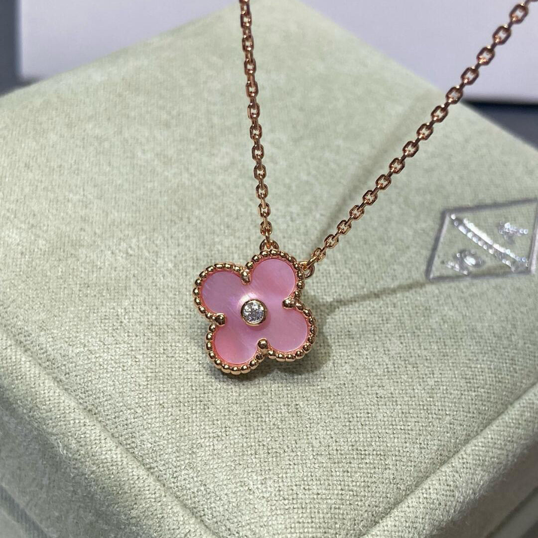 [Super CiCi ]CLOVER 15MM DIAMOND PINK PERLMUTT-HALSKETTE