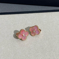 [Bieber Jewelry ]CLOVER MEDIUM 1 DIAMOND PINK EARRINGS