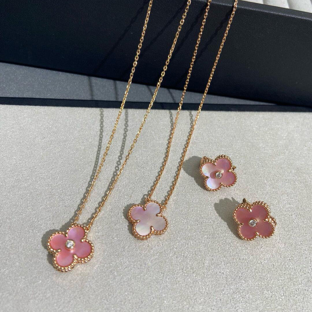 [Super CiCi ]CLOVER MEDIUM 1 DIAMOND PINK EARRINGS