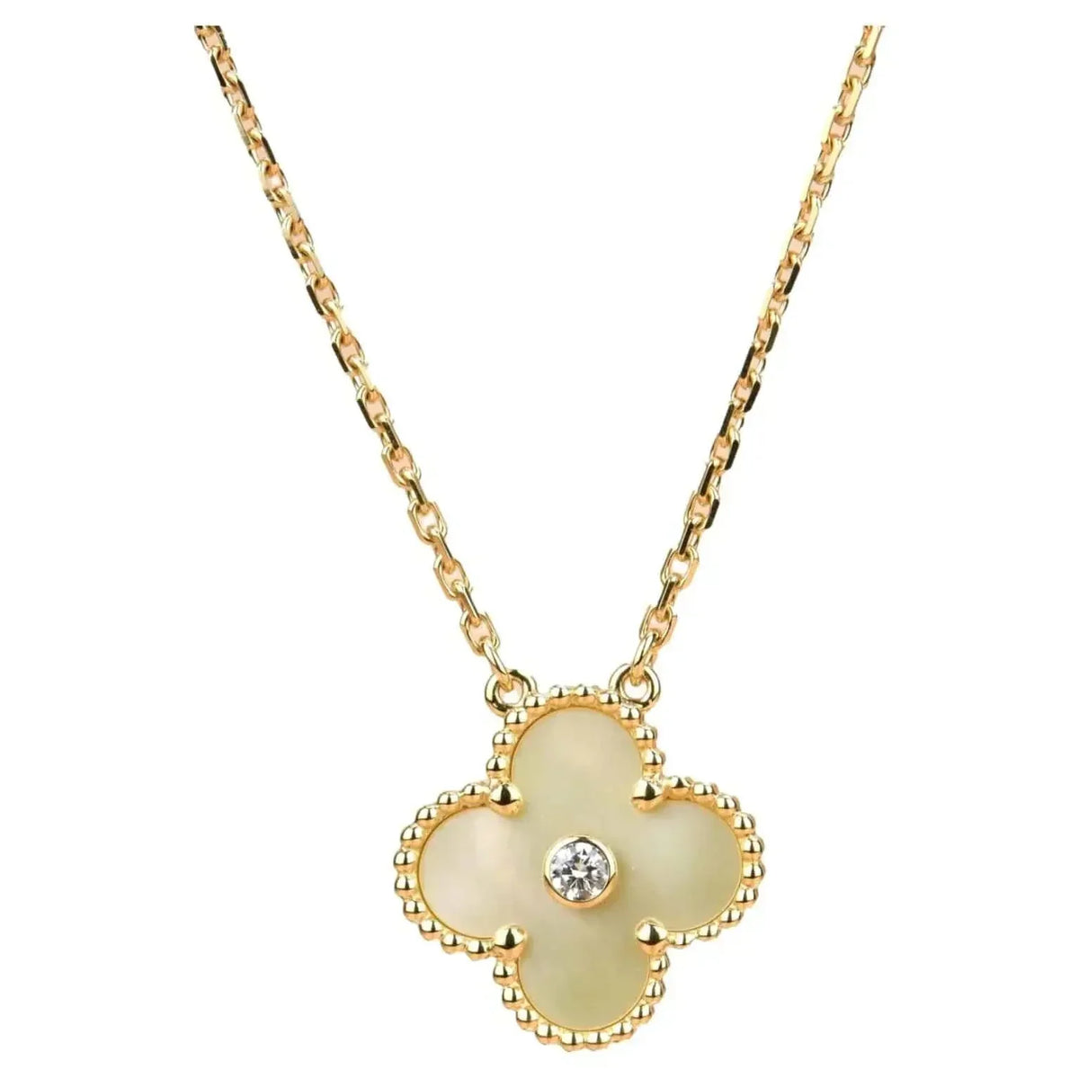 [Super CiCi ]CLOVER 15MM DIAMANT GOLD MUTTERPERLEN-HALSKETTE