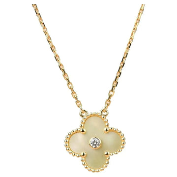 [Super CiCi ]CLOVER 15MM DIAMANT GOLD MUTTERPERLEN-HALSKETTE