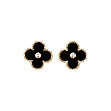 [Super CiCi ]CLOVER MEDIUM 1 MOTIFS ONYX DIAMOND EARRINGS