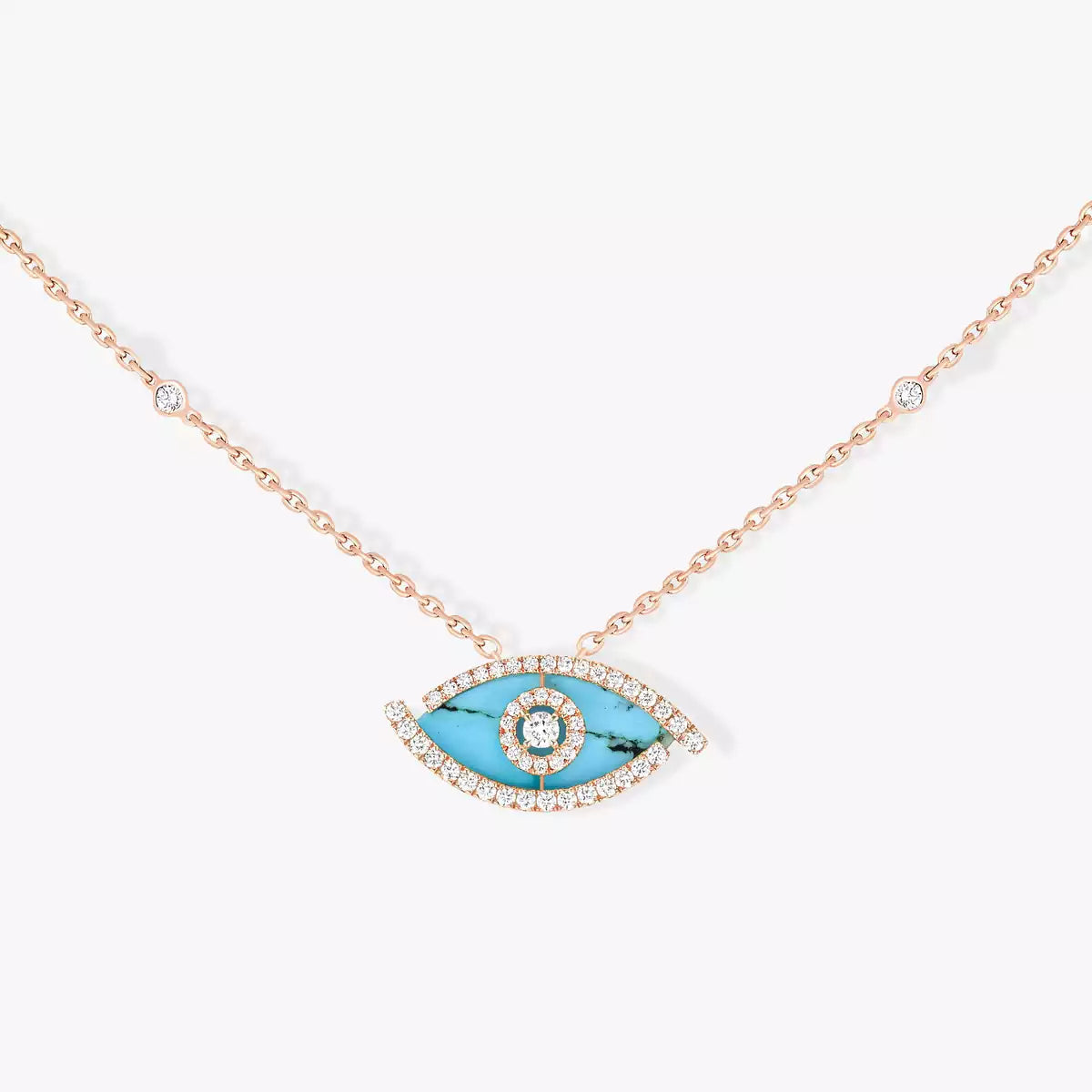 [Super CiCi]Lucky Eye Diamond Necklace in Rose Gold and Turquoise