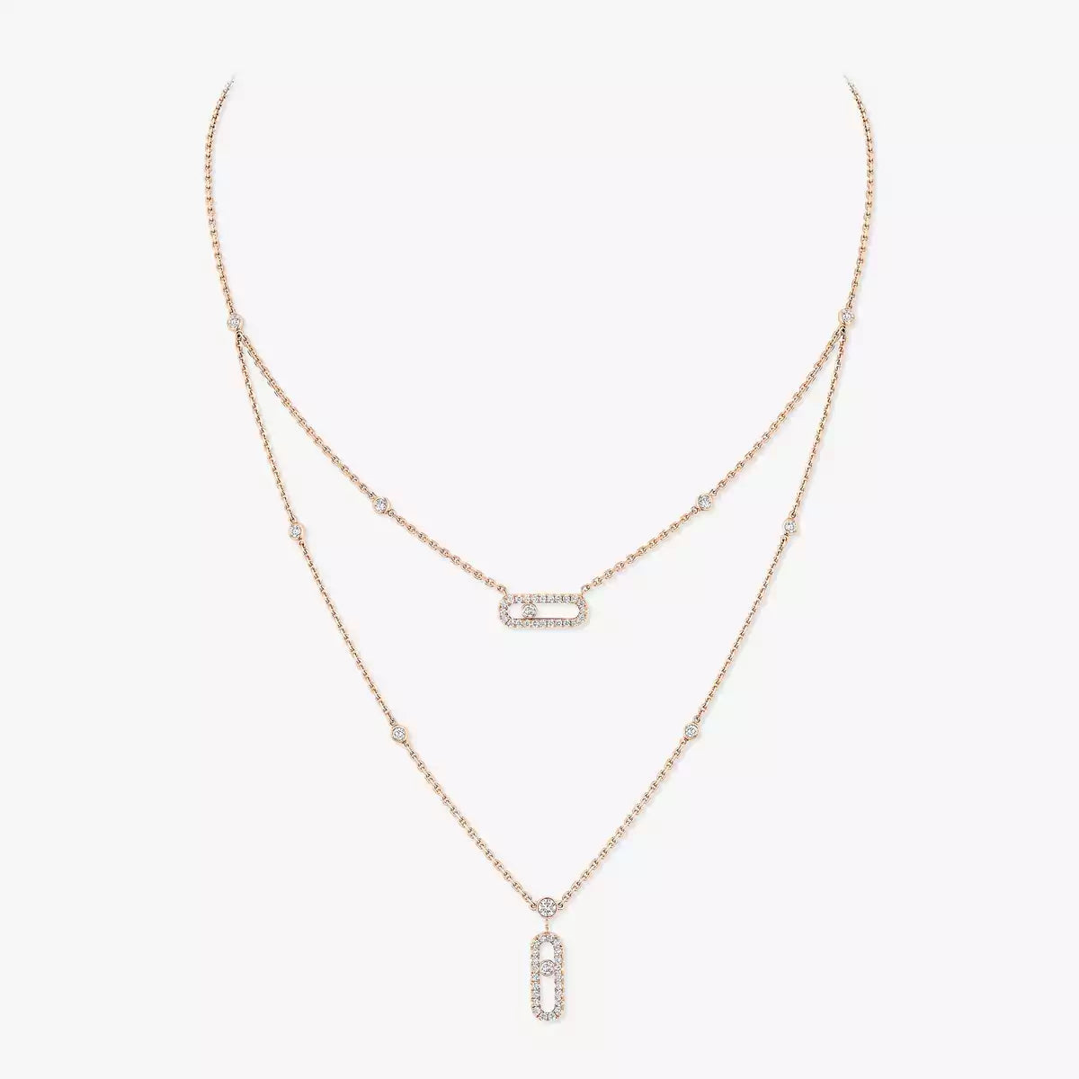 [Super CiCi]2 Rows Rose Gold Diamond Pave_ Necklace Move Uno