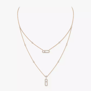 [Super CiCi]2 Rows Rose Gold Diamond Pave_ Necklace Move Uno