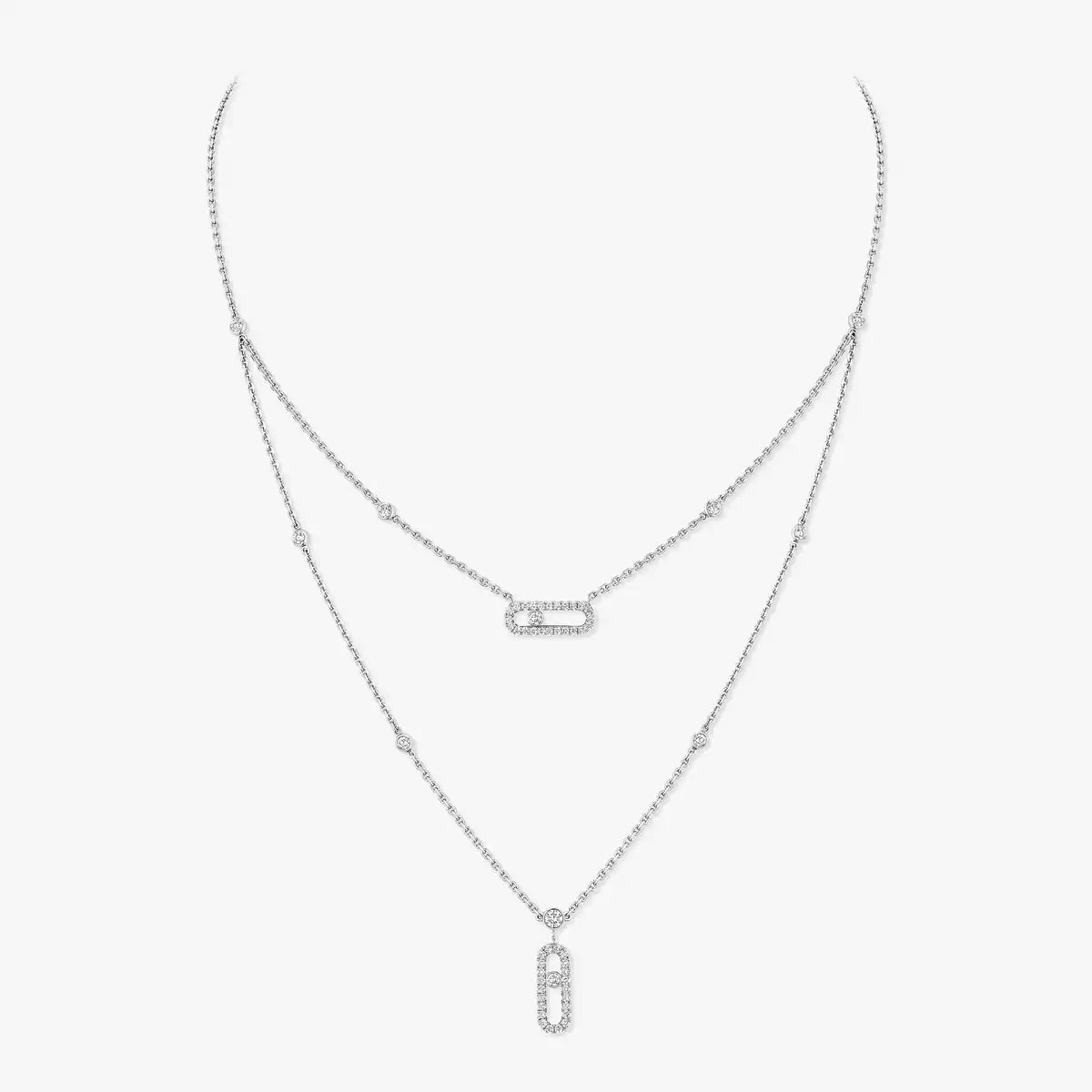[Super CiCi]2 Rows Rose Gold Diamond Pave_ Necklace Move Uno