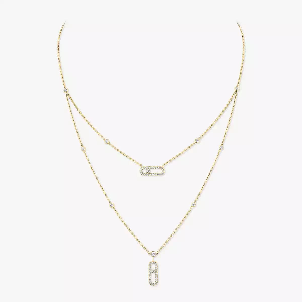 [Super CiCi]2 Rows Rose Gold Diamond Pave_ Necklace Move Uno