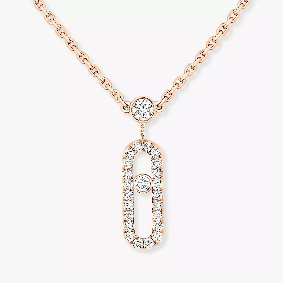 [Super CiCi]2 Rows Rose Gold Diamond Pave_ Necklace Move Uno
