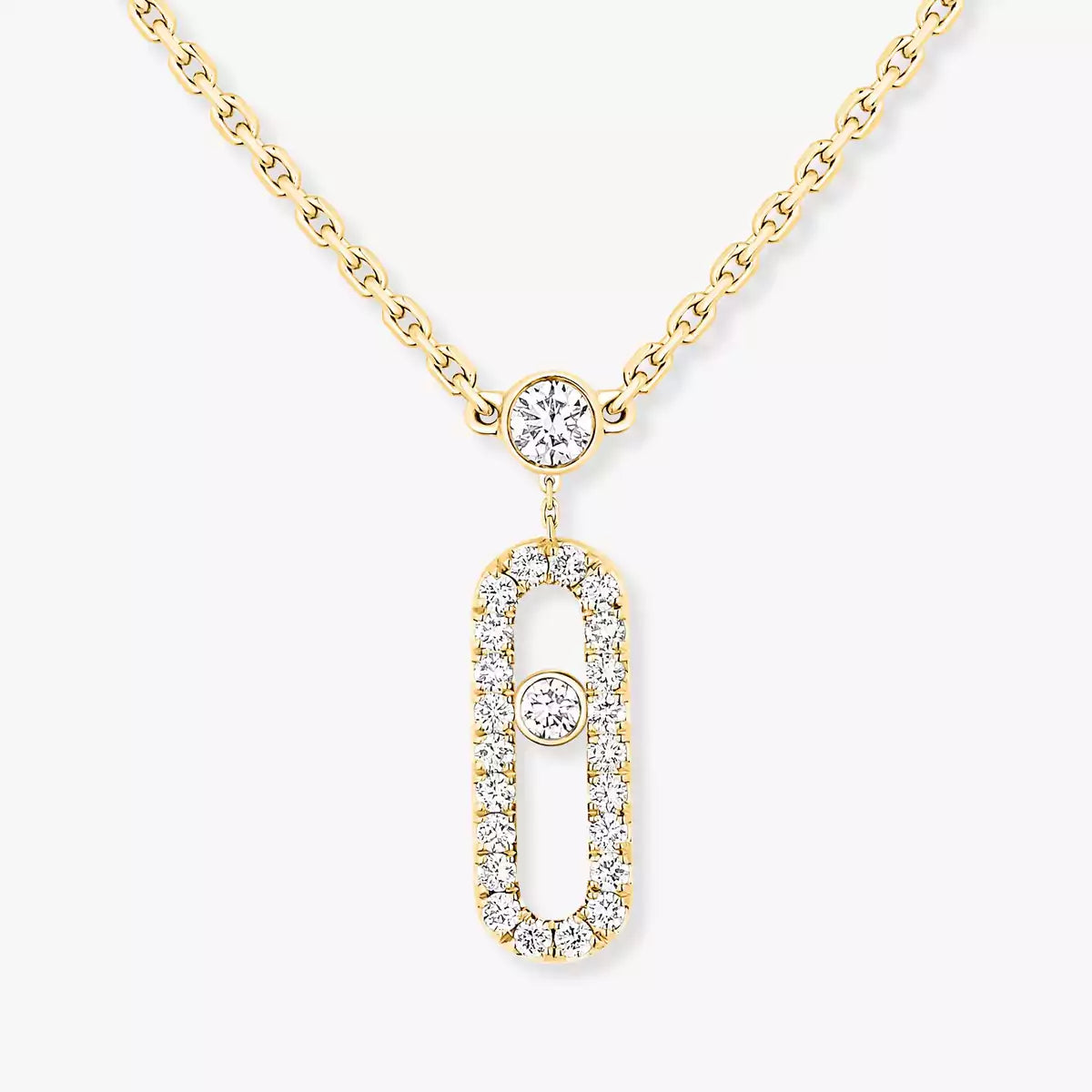 [Super CiCi]2 Rows Rose Gold Diamond Pave_ Necklace Move Uno
