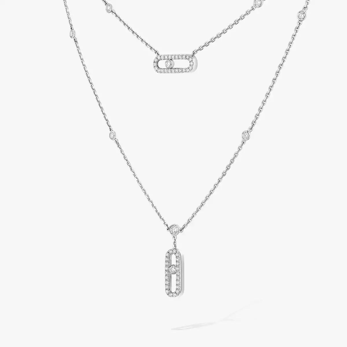 [Super CiCi]2 Rows Rose Gold Diamond Pave_ Necklace Move Uno