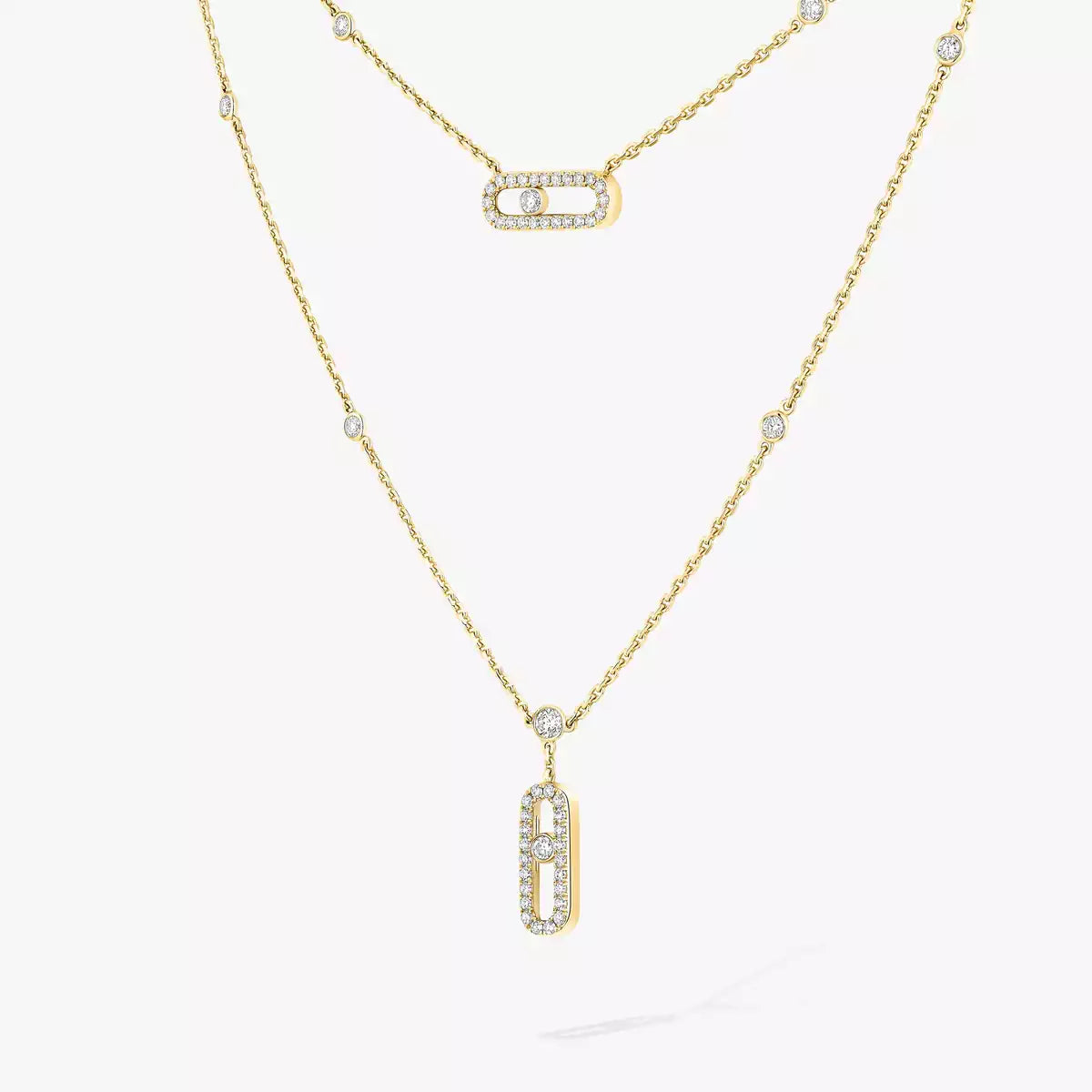 [Super CiCi]2 Rows Rose Gold Diamond Pave_ Necklace Move Uno