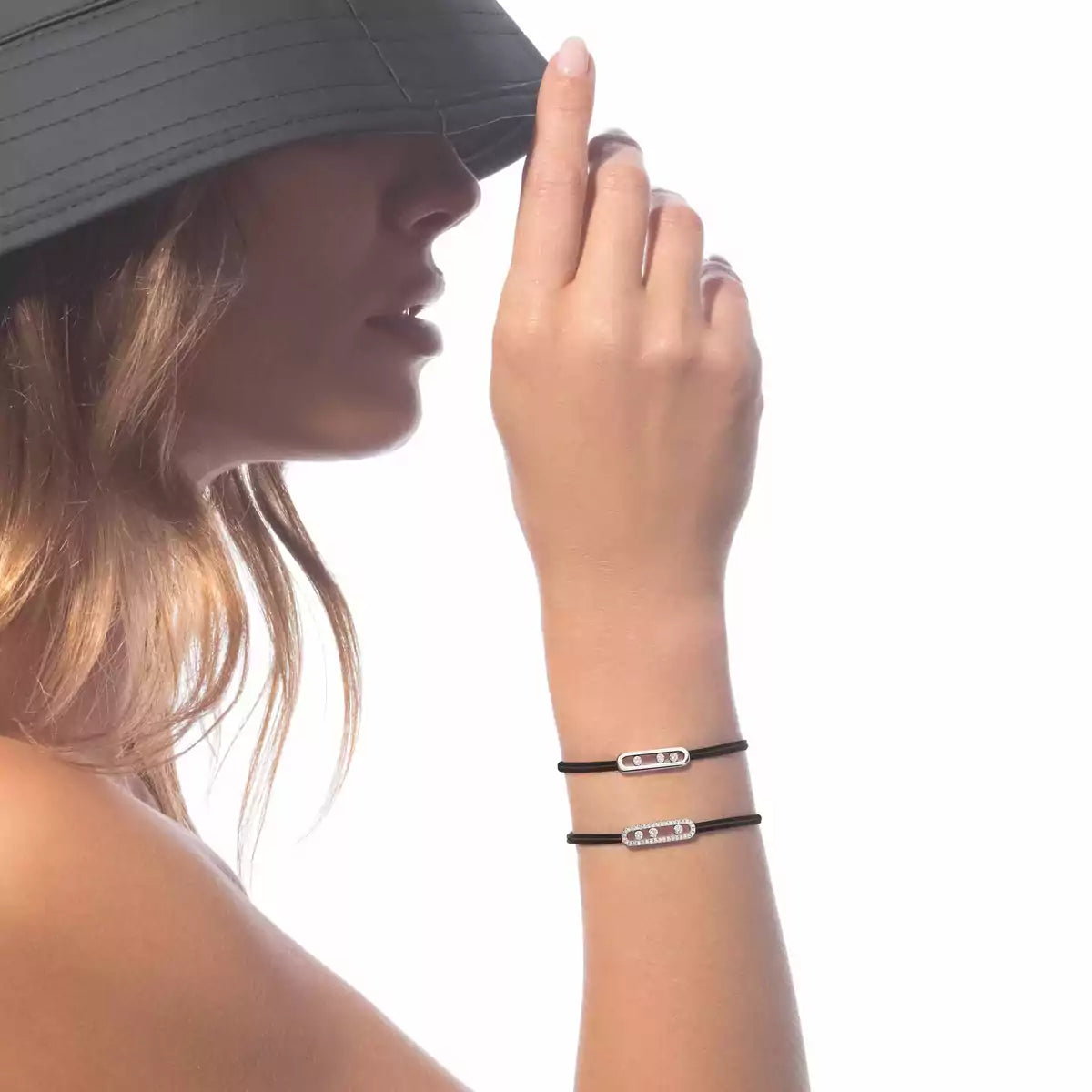 [Super CiCi]Messika Care(s) Armband mit rosa Kordel und Pavé-Diamanten