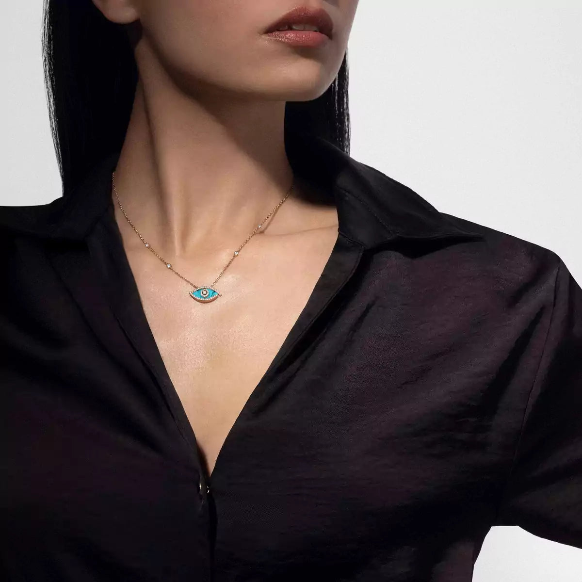 [Super CiCi]Lucky Eye Diamond Necklace in Rose Gold and Turquoise