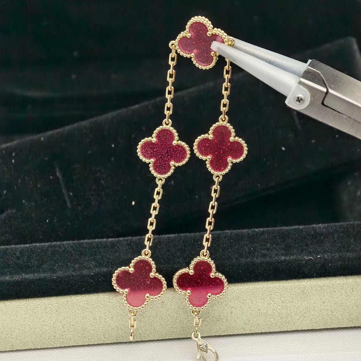 [Super CiCi]NEW CLOVER 5 MOTIFS PINK ENAMEL BRACELET