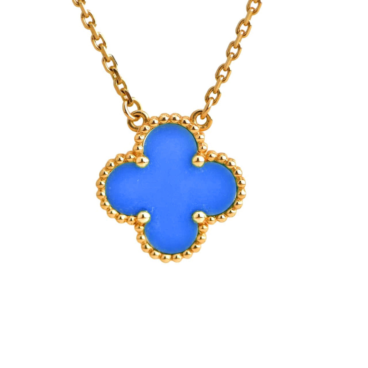 [Super CiCi ]CLOVER 15MM BLAUE ACHAT-HALSKETTE