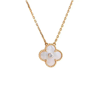 [Super CiCi ]CLOVER 15MM DIAMANT WEISS FRITILLARIA HALSKETTE