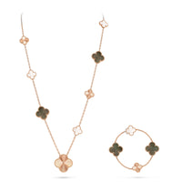 [CiCi Jewels]DETACHABLE CLOVER 15(11+4) FLOWER ROSE GOLD NECKLACE SET