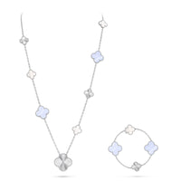 [CiCi Jewels]DETACHABLE CLOVER 15(11+4) FLOWER SILVER NECKLACE SET