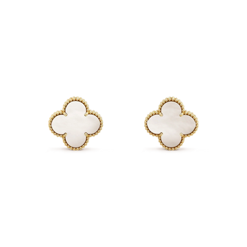 [Super CiCi ]CLOVER MEDIUM 1 MOTIFS  WHITE MOP STUD EARRINGS