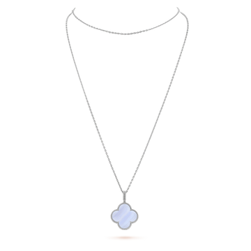 [Super CiCi ]CLOVER SILVER CHALCEDONY BIG CLOVER NECKLACE