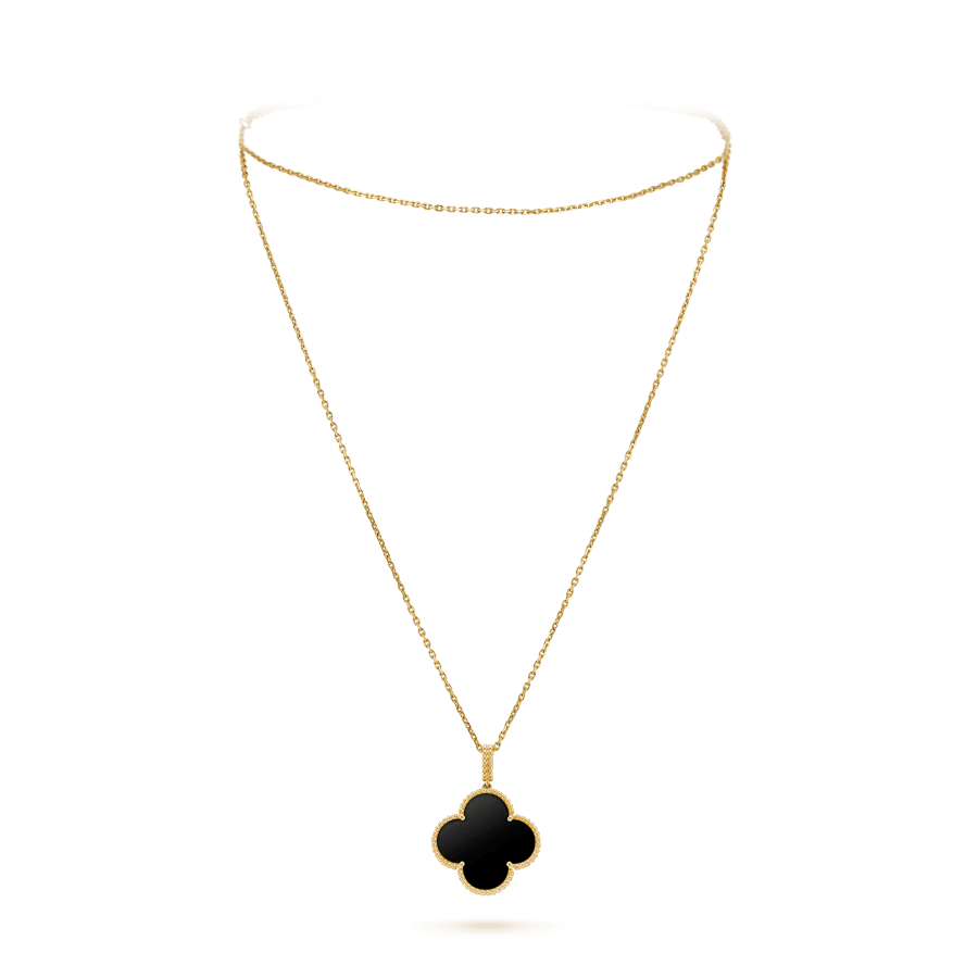 [Super CiCi ]CLOVER 25MM GOLD ONYX GROSSE CLOVER-HALSKETTE
