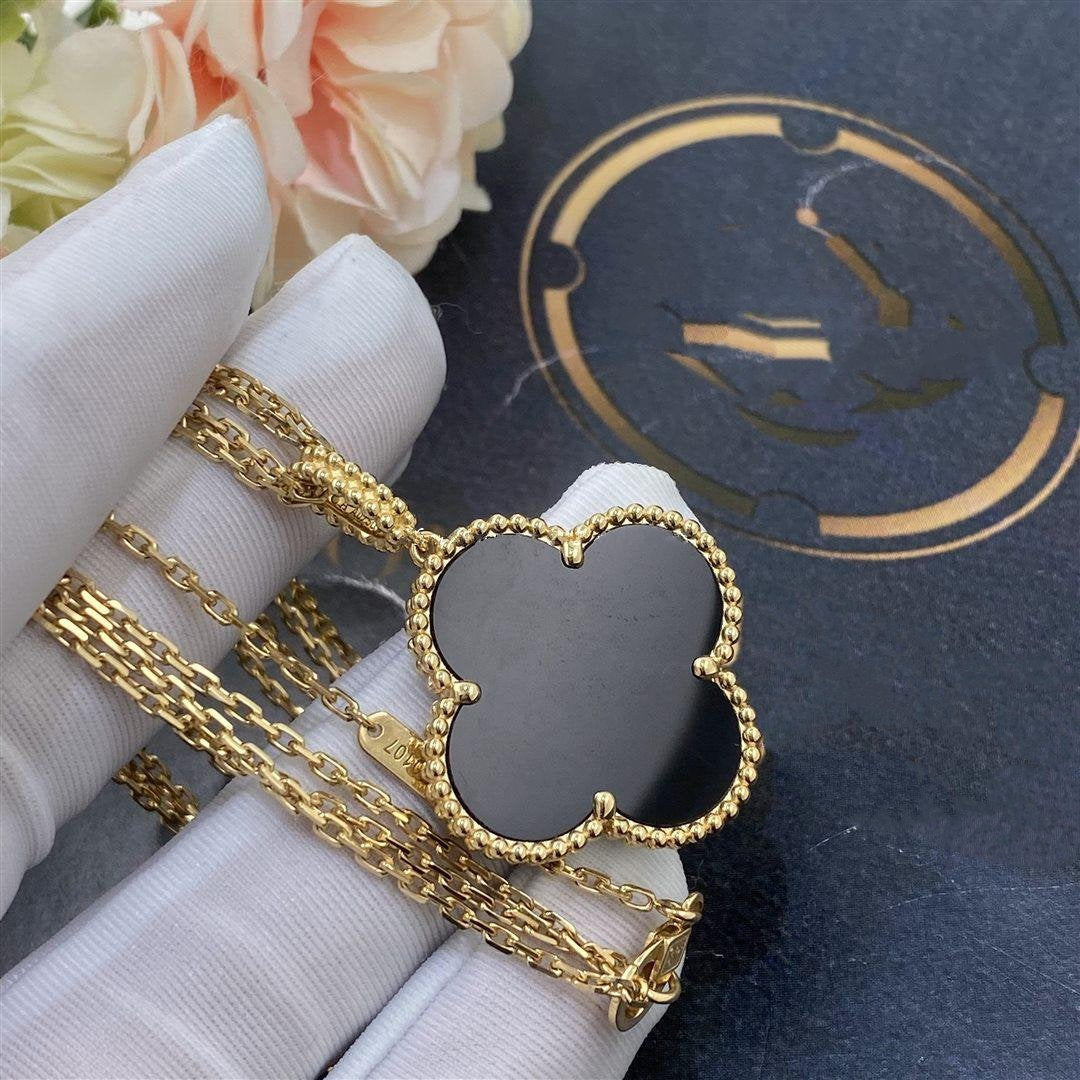 [Super CiCi ]CLOVER 25MM GOLD ONYX GROSSE CLOVER-HALSKETTE