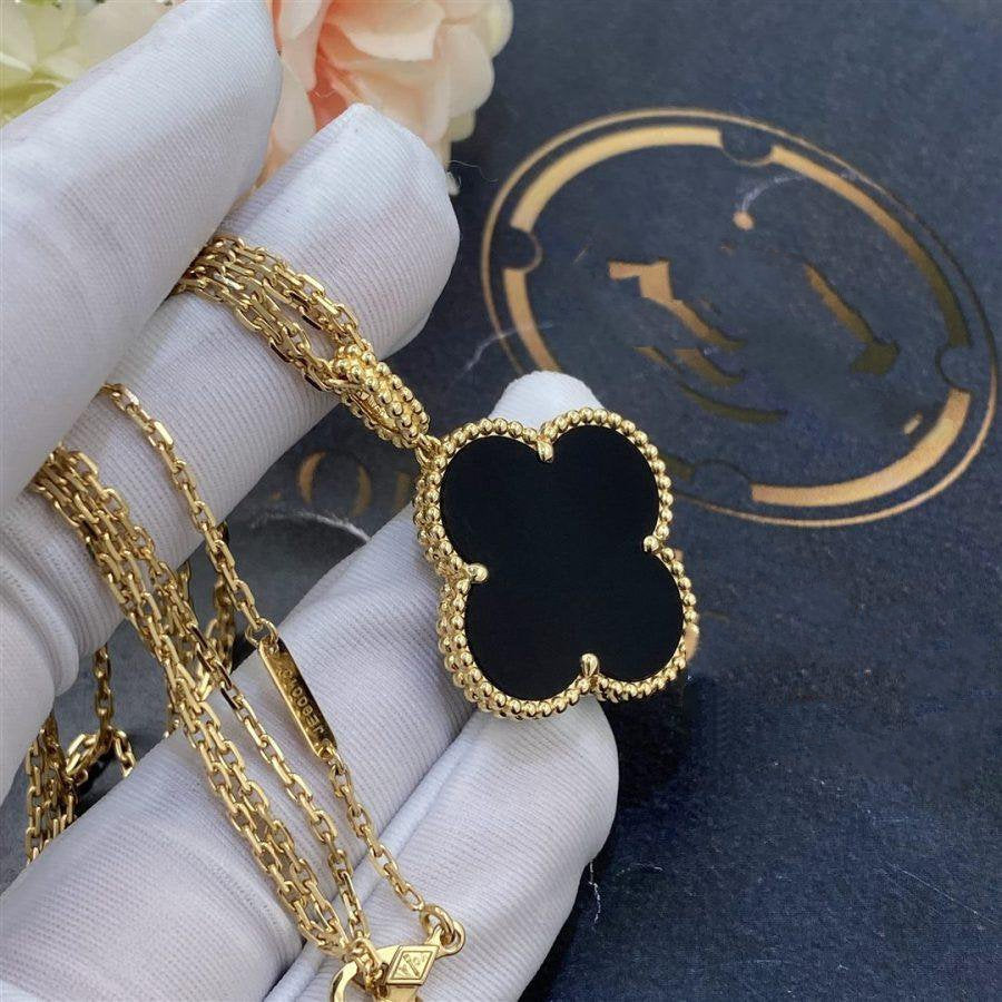 [Super CiCi ]CLOVER 25MM GOLD ONYX GROSSE CLOVER-HALSKETTE