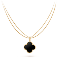 [Bieber Jewelry ]CLOVER 25MM GOLD ONYX BIG CLOVER NECKLACE