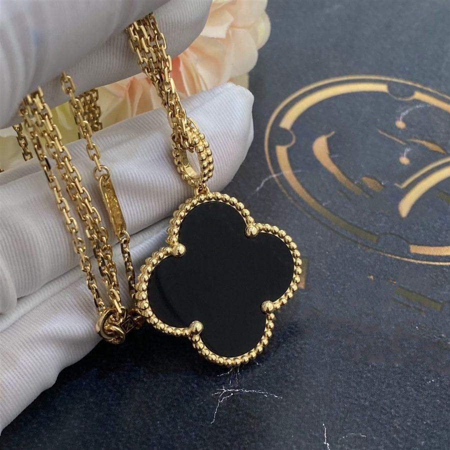 [Super CiCi ]CLOVER 25MM GOLD ONYX GROSSE CLOVER-HALSKETTE