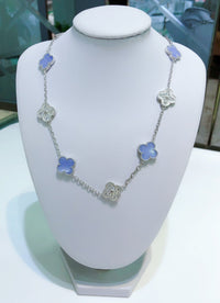 [Bieber Jewelry ]CLOVER 10 MOTIFS CHALCEDONY DIAMONDS SILVER NECKLACE