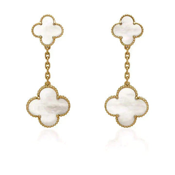 [Super CiCi ]CLOVER 2 MOTIF WHITE MOP EARRINGS